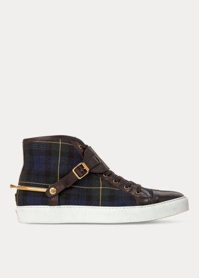 Zapatillas Ralph Lauren Hombre Azul Marino / Verdes / Amarillos - Jerret Tartan Stirrup - KPSAN3497